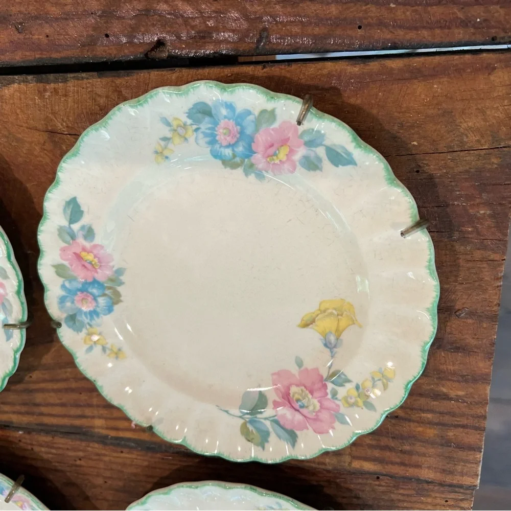 Floral Ceramic Dessert Plates Set of four decor hanging braces Sebring Porcelain